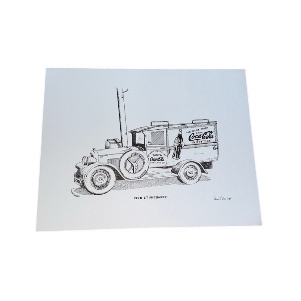 Signed Coca-Cola Delivery Truck Art Print 11x14 1926 Studebaker B&W